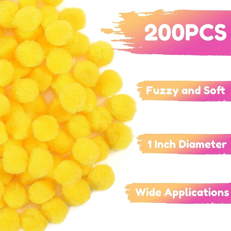 Caydo 200PCS Yellow Pom Poms, 1 Inch Rainbow Craft Pompom Soft and Fuzzy Balls for DIY Creative Crafts Projects and Decoration - Image 2